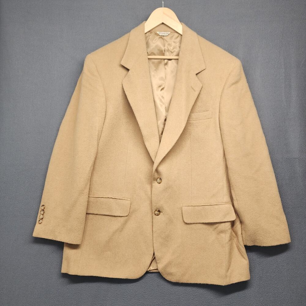 Vintage Mens Camelhair Jacket Blazer Sport Coat 44 Short Lined Tan Union USA